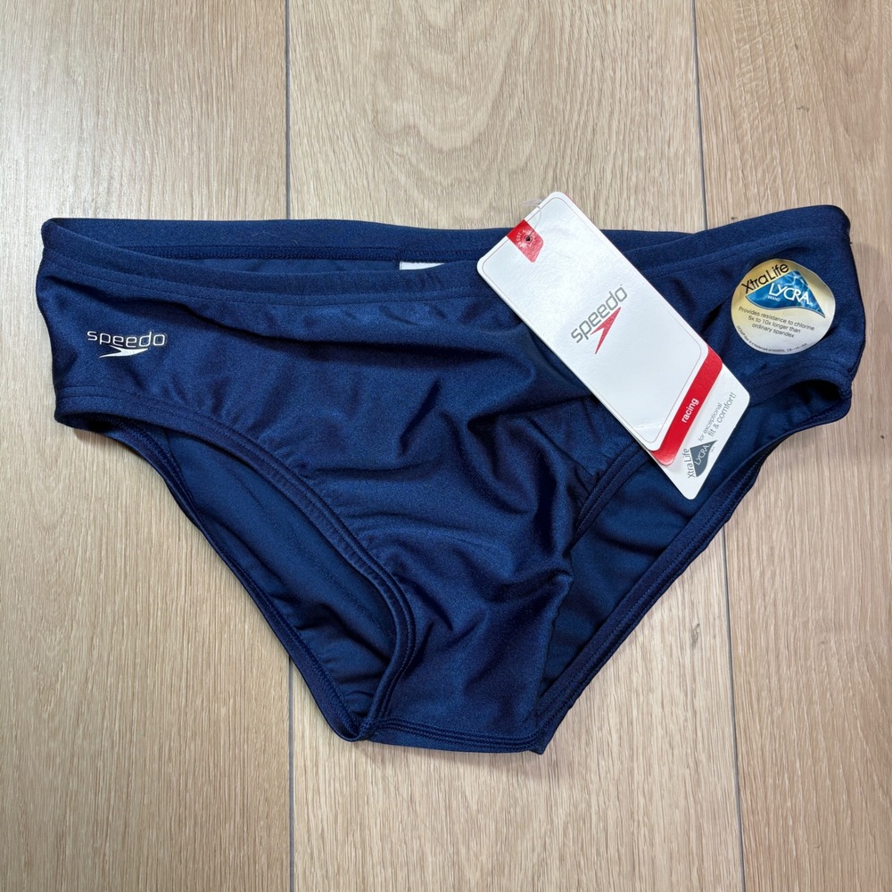 Speedo Mens Solar Swim Briefs Navy Blue Racing Suit Size 34 1" NWT Lycra